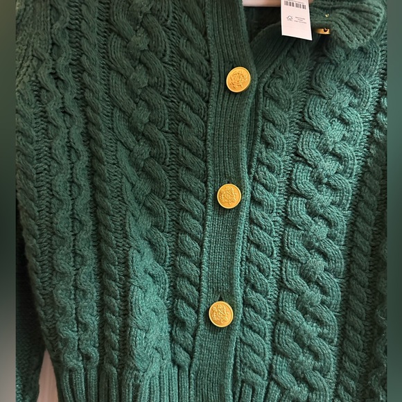 J. Crew Cable Knit Ruffleneck Cardigan Sweater in Emerald Green - Picture 5 of 7